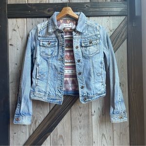 White Crow southwestern distressed denim jacket size small